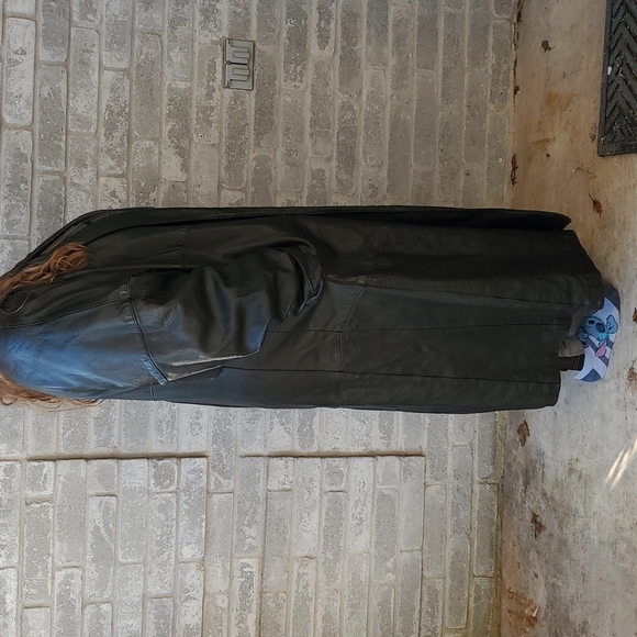 Black Leather trench coat  Mens VINTAGE Size L Matrix - Picture 14 of 16